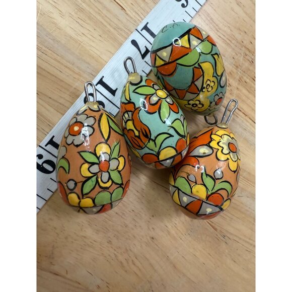 Hand Painted Floral Wooden Egg Ornaments/ Pendants/Cahrms Set Of 4 For Craft or - Picture 5 of 5